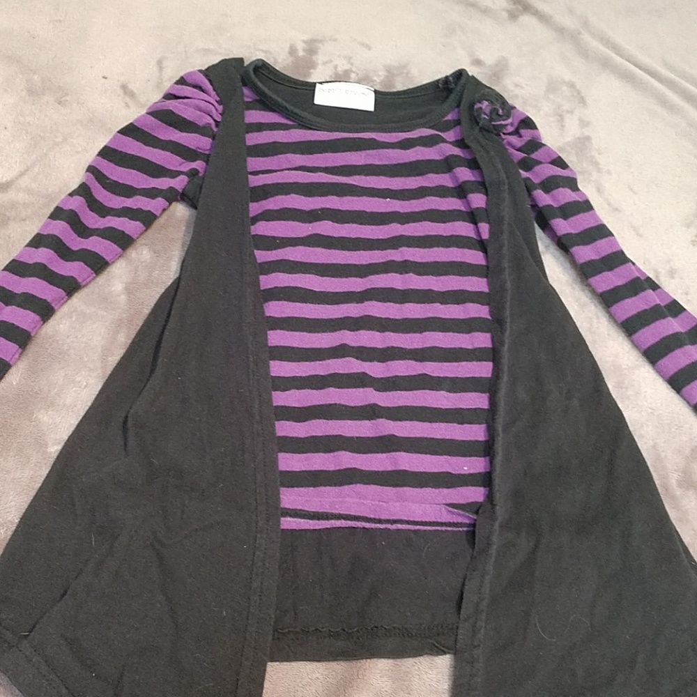Purple black striped shirt with vest